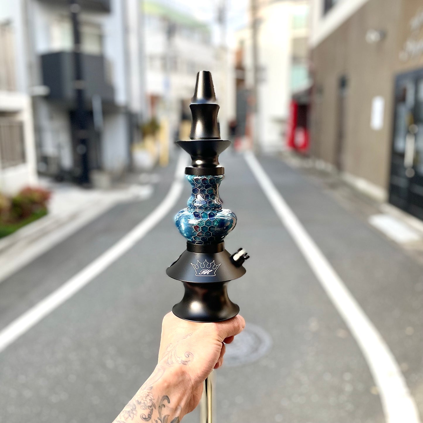 Regal Hookah Pawn Epoxy Honey Comb Blue × Egermann Brazil Cosmo Blue